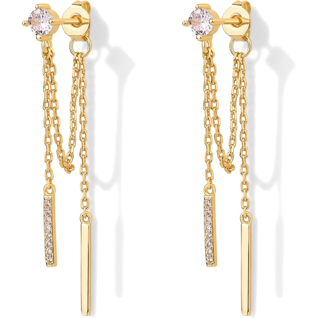 18k Gold Plated 925 Sterling Silver Posts Drop Dangle Chain Earrings For Women |